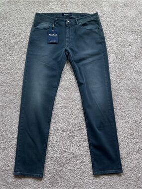 Barmas Dean Italian Trousers Mens 36 Petrolio Blue Bull Denim Laser Dyed NWT